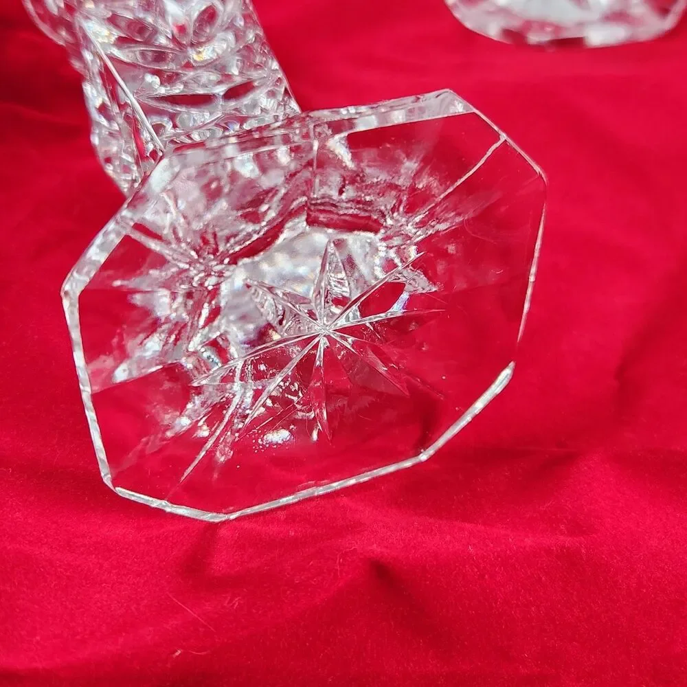 Vintage Cut Lead Crystal Candle Stick Holders Star Pattern 6”